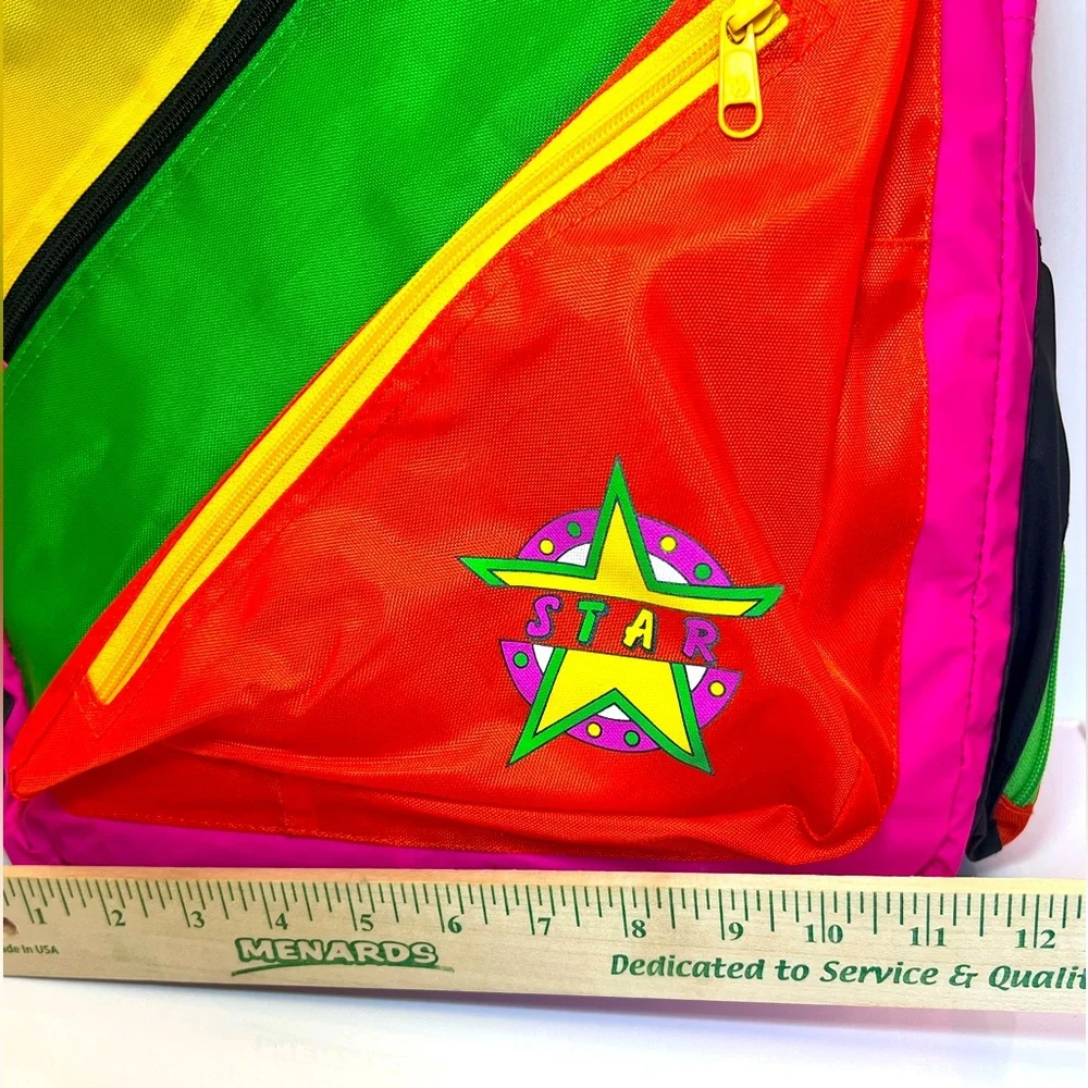 Vintage Bright & Colorful Neon Large Backpack with Star Design. New without Tags